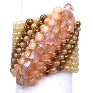 Cream with Bronze and Champagne Crystal Cellini Spiral Statement Ring Size 7